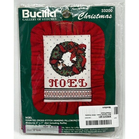BUCILLA Gallery Stitches #33200 "Noel" Christmas Cross-Stitch Ruffled Pillow Kit - Picture 1 of 7